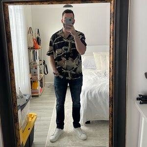 All Saints Buzzard Printed Relaxed Fit Shirt Jet Black